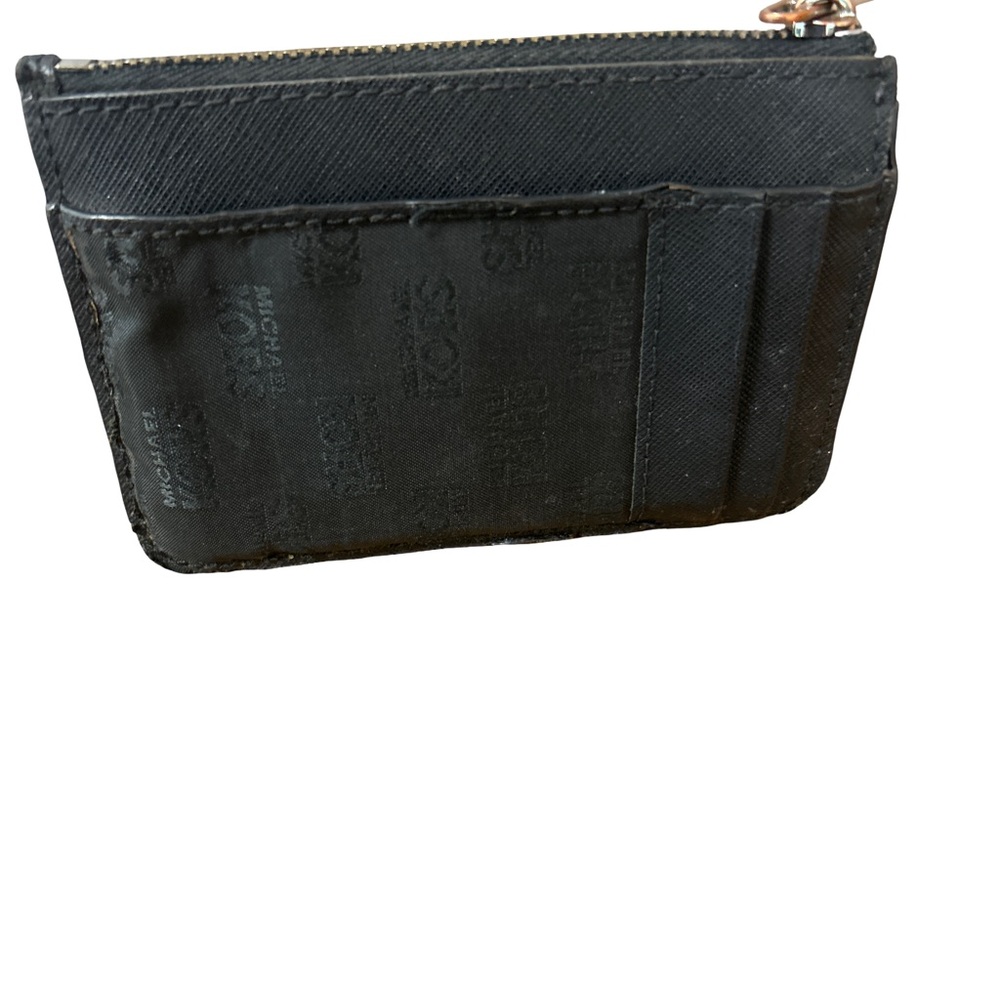 Michael Kors Black Leather Zip Card Holder Wallet ID Holder Coin - Picture 2 of 3